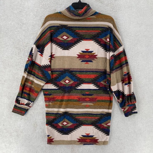 Lovelyn First Love Aztec Sweater Dress Women MED Cowl Neck Dolman Balloon Sleeve - Picture 2 of 15